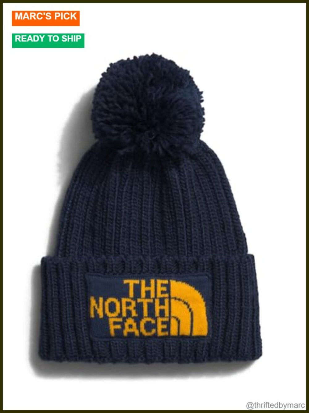 North Face Heritage Ski Tuke Deep Fit Cuffed Winter Hat Removable Pom Recycled